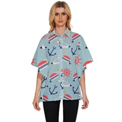 Nautical-marine-symbols-seamless-pattern Women s Batwing Button Up Shirt