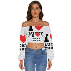 I Love Lucky Charm Long Sleeve Crinkled Weave Crop Top by ilovewhateva