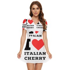 I Love Italian Cherry V-neck High Waist Chiffon Mini Dress by ilovewhateva