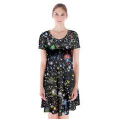 Illustration Universe Star Planet Short Sleeve V-neck Flare Dress by danenraven