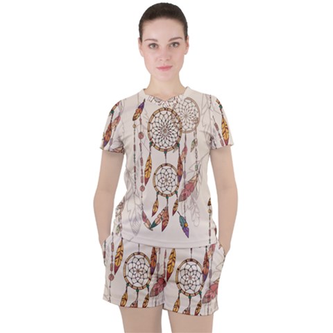 Coloured-dreamcatcher-background Women s Tee And Shorts Set by Salman4z