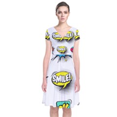 Set-colorful-comic-speech-bubbles Short Sleeve Front Wrap Dress by Salman4z