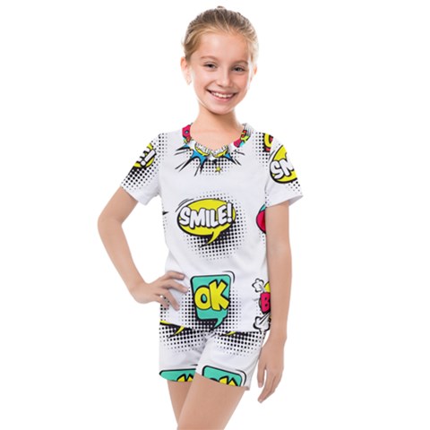 Set-colorful-comic-speech-bubbles Kids  Mesh Tee And Shorts Set by Salman4z