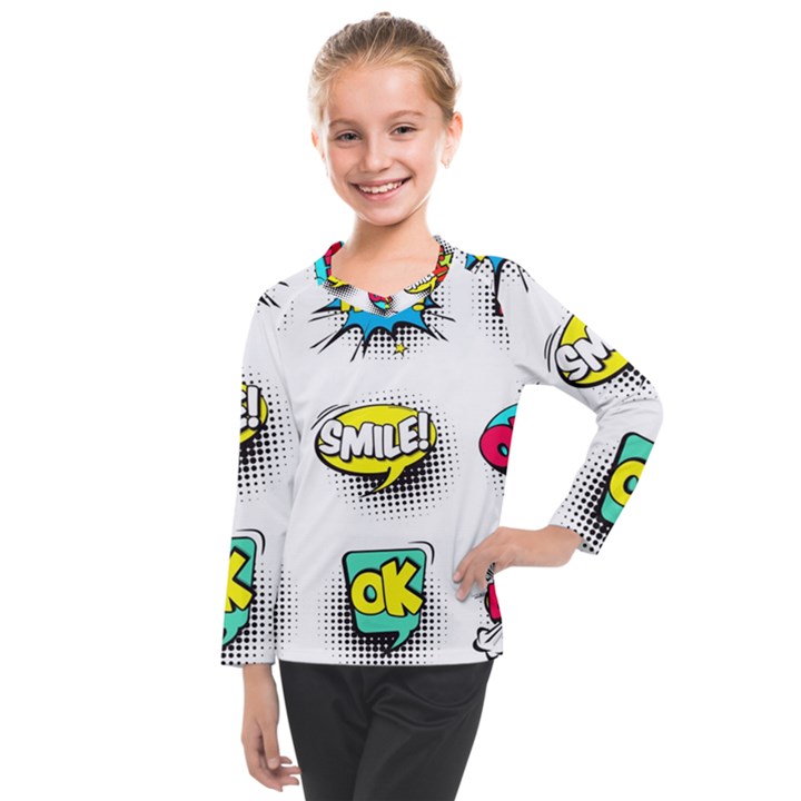 Set-colorful-comic-speech-bubbles Kids  Long Mesh Tee