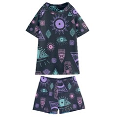 Vintage-seamless-pattern-with-tribal-art-african-style-drawing Kids  Swim Tee And Shorts Set by Salman4z