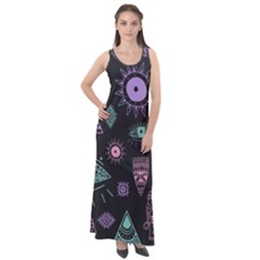 Vintage-seamless-pattern-with-tribal-art-african-style-drawing Sleeveless Velour Maxi Dress