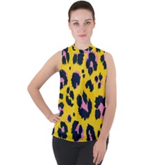 Leopard-print-seamless-pattern Mock Neck Chiffon Sleeveless Top by Salman4z