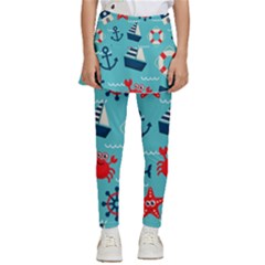 Seamless-pattern-nautical-icons-cartoon-style Kids  Skirted Pants by Salman4z