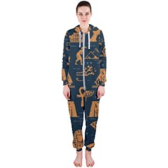 Dark-seamless-pattern-symbols-landmarks-signs-egypt Hooded Jumpsuit (ladies) by Salman4z