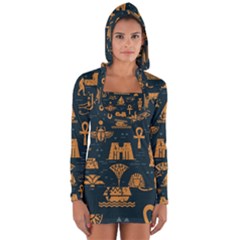 Dark-seamless-pattern-symbols-landmarks-signs-egypt Long Sleeve Hooded T-shirt