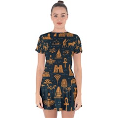 Dark-seamless-pattern-symbols-landmarks-signs-egypt Drop Hem Mini Chiffon Dress by Salman4z