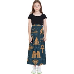 Dark-seamless-pattern-symbols-landmarks-signs-egypt Kids  Flared Maxi Skirt by Salman4z