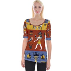 Ancient-egyptian-religion-seamless-pattern Wide Neckline Tee