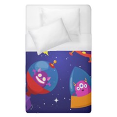Cartoon-funny-aliens-with-ufo-duck-starry-sky-set Duvet Cover (single Size)