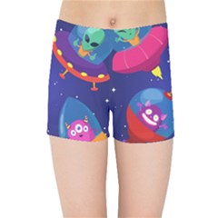 Cartoon-funny-aliens-with-ufo-duck-starry-sky-set Kids  Sports Shorts by Salman4z