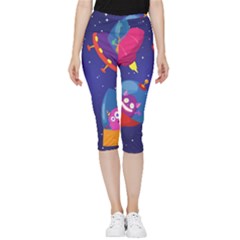 Cartoon-funny-aliens-with-ufo-duck-starry-sky-set Inside Out Lightweight Velour Capri Leggings  by Salman4z