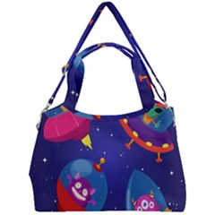 Cartoon-funny-aliens-with-ufo-duck-starry-sky-set Double Compartment Shoulder Bag by Salman4z
