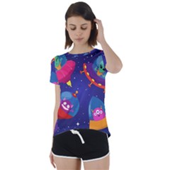 Cartoon-funny-aliens-with-ufo-duck-starry-sky-set Short Sleeve Open Back Tee by Salman4z