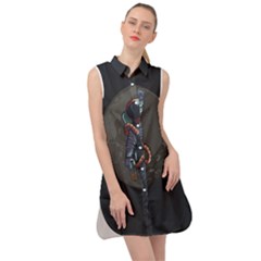 Illustration-drunk-astronaut Sleeveless Shirt Dress by Salman4z