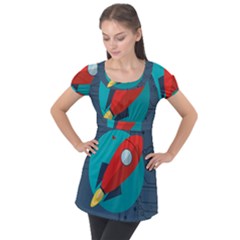 Rocket-with-science-related-icons-image Puff Sleeve Tunic Top by Salman4z