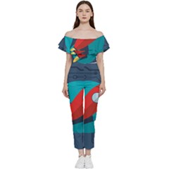Rocket-with-science-related-icons-image Off Shoulder Ruffle Top Jumpsuit by Salman4z