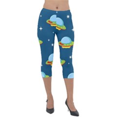 Seamless-pattern-ufo-with-star-space-galaxy-background Lightweight Velour Capri Leggings  by Salman4z