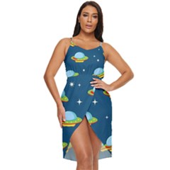 Seamless-pattern-ufo-with-star-space-galaxy-background Tulip Hem Mini Chiffon Dress by Salman4z