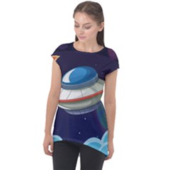 Ufo-alien-spaceship-galaxy Cap Sleeve High Low Top