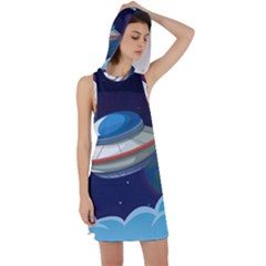 Ufo-alien-spaceship-galaxy Racer Back Hoodie Dress by Salman4z