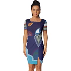 Ufo-alien-spaceship-galaxy Fitted Knot Split End Bodycon Dress by Salman4z