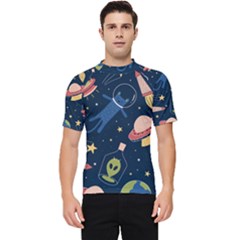 Seamless-pattern-with-funny-aliens-cat-galaxy Men s Short Sleeve Rash Guard by Salman4z