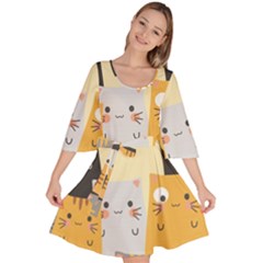 Seamless-pattern-cute-cat-cartoons Velour Kimono Dress by Salman4z