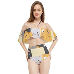 Seamless-pattern-cute-cat-cartoons Halter Flowy Bikini Set  by Salman4z