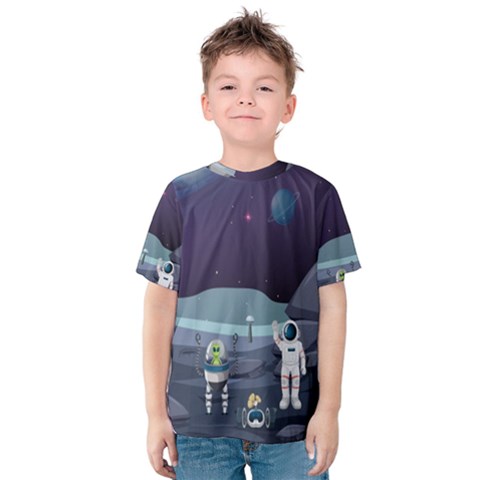 Alien-astronaut-scene Kids  Cotton Tee by Salman4z