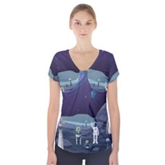 Alien-astronaut-scene Short Sleeve Front Detail Top by Salman4z