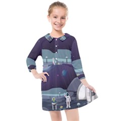 Alien-astronaut-scene Kids  Quarter Sleeve Shirt Dress by Salman4z