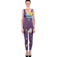 Space-travels-seamless-pattern-vector-cartoon One Piece Catsuit by Salman4z