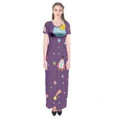 Space-travels-seamless-pattern-vector-cartoon Short Sleeve Maxi Dress