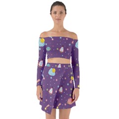 Space-travels-seamless-pattern-vector-cartoon Off Shoulder Top with Skirt Set