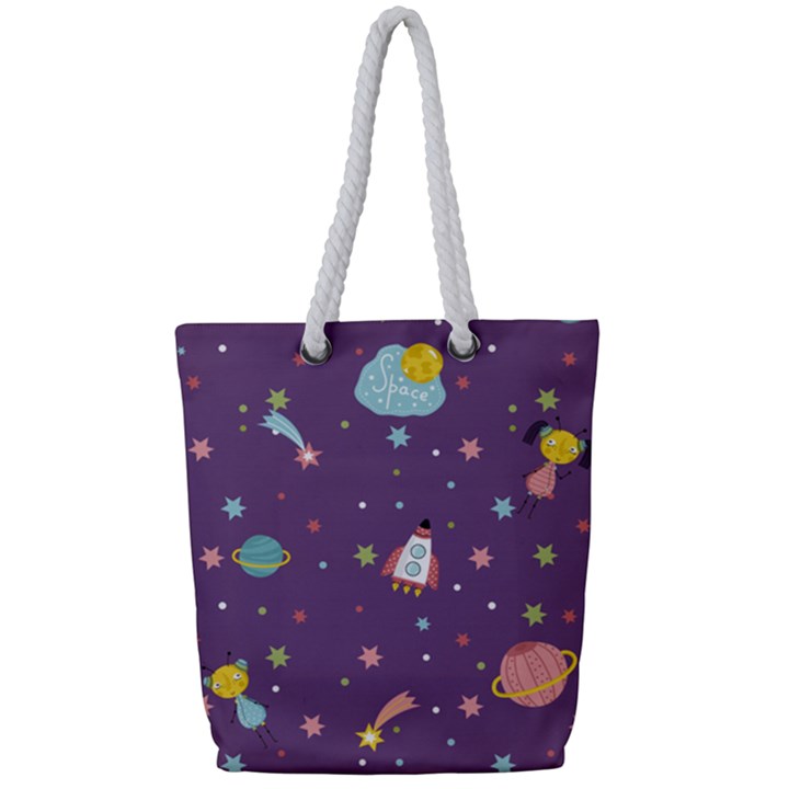 Space-travels-seamless-pattern-vector-cartoon Full Print Rope Handle Tote (Small)