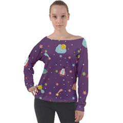 Space-travels-seamless-pattern-vector-cartoon Off Shoulder Long Sleeve Velour Top by Salman4z