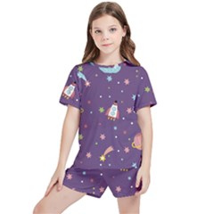 Space-travels-seamless-pattern-vector-cartoon Kids  Tee And Sports Shorts Set