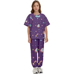 Space-travels-seamless-pattern-vector-cartoon Kids  Tee And Pants Sports Set