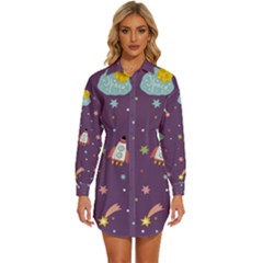 Space-travels-seamless-pattern-vector-cartoon Womens Long Sleeve Shirt Dress