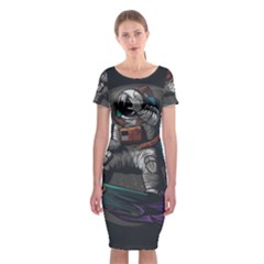 Illustration-astronaut-cosmonaut-paying-skateboard-sport-space-with-astronaut-suit Classic Short Sleeve Midi Dress by Salman4z