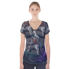 Illustration-astronaut-cosmonaut-paying-skateboard-sport-space-with-astronaut-suit Short Sleeve Front Detail Top by Salman4z