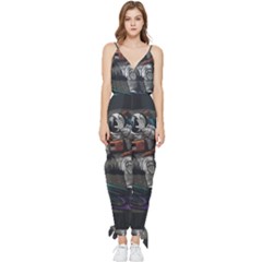Illustration-astronaut-cosmonaut-paying-skateboard-sport-space-with-astronaut-suit Sleeveless Tie Ankle Chiffon Jumpsuit by Salman4z