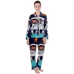 Boy-spaceman-space-rocket-ufo-planets-stars Women s Long Sleeve Satin Pajamas Set	 by Salman4z