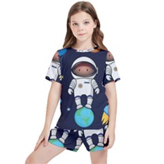 Boy-spaceman-space-rocket-ufo-planets-stars Kids  Tee And Sports Shorts Set by Salman4z