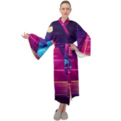 Egyptian-pyramids-night-landscape-cartoon Maxi Velvet Kimono by Salman4z